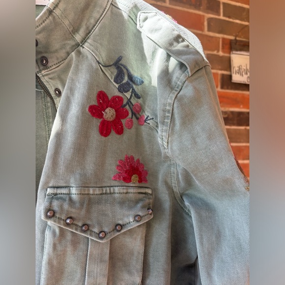 Billy T Green Jean Denim Floral Embroidered Butterfly Jacket Size XL - Picture 4 of 12